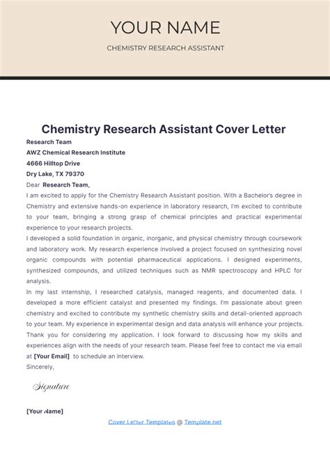 Free Chemistry Research Assistant Cover Letter Template Edit Online And Download