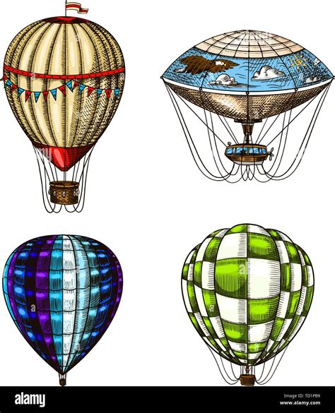 Hot Air Balloons Vector Retro Flying Airships With Decorative Elements