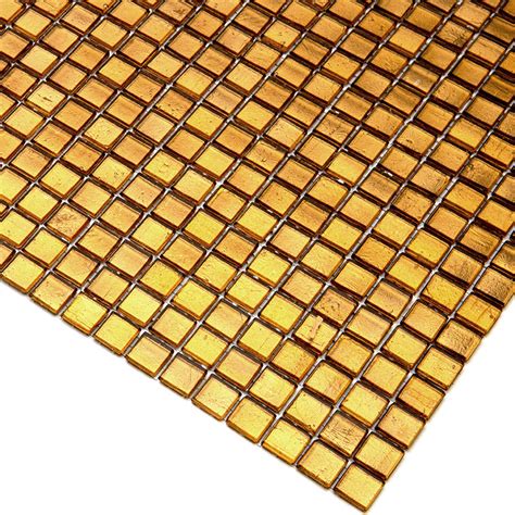 12x12 Goldenrod Brown Glossy Glass Mosaic Tile Goldenrod Brown Glass