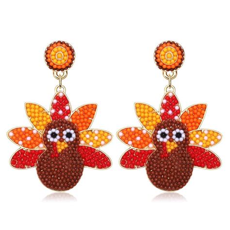 Thanksgiving Earrings Beaded Fall Earrings For Women Handmade Pumpkin