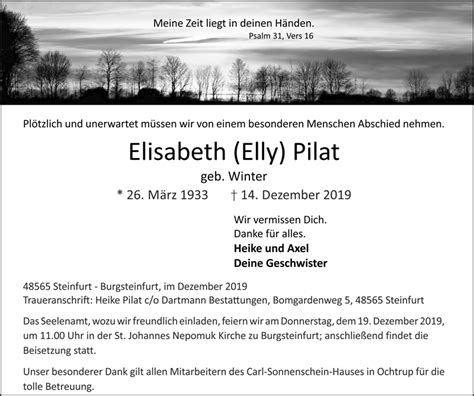 Gedenkseite Für Elisabeth Pilat Bestattungsinstitut Dartmann