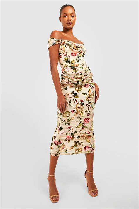 Tall Floral Devore Bardot Midaxi Dress Boohoo