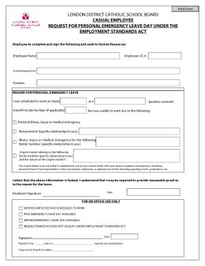 Fillable Online 4186 cupe Personal-Emergency-Leave-Application-Form ...