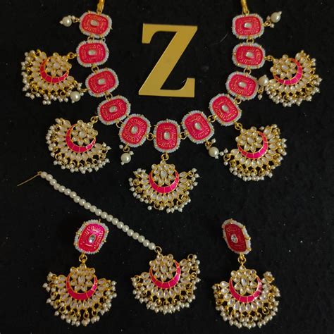 Zevar I Kundan Studded Meenakari Necklace Set At Rs 1100 00 Kundan