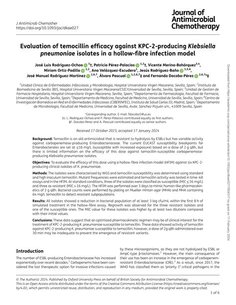 Pdf Evaluation Of Temocillin Efficacy Against Kpc Producing