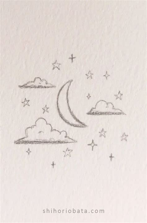 A Drawing Of The Moon And Stars In The Sky