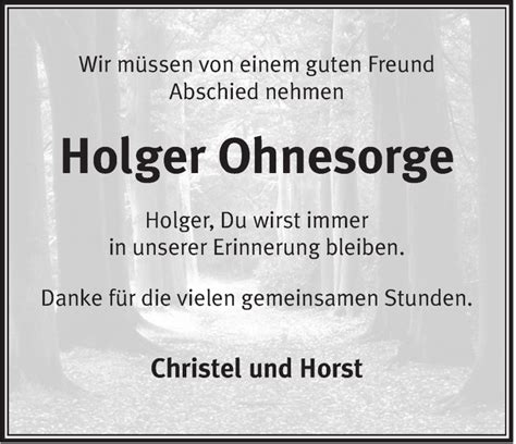 Traueranzeigen Von Holger Ohnesorge Nordwest Trauer De