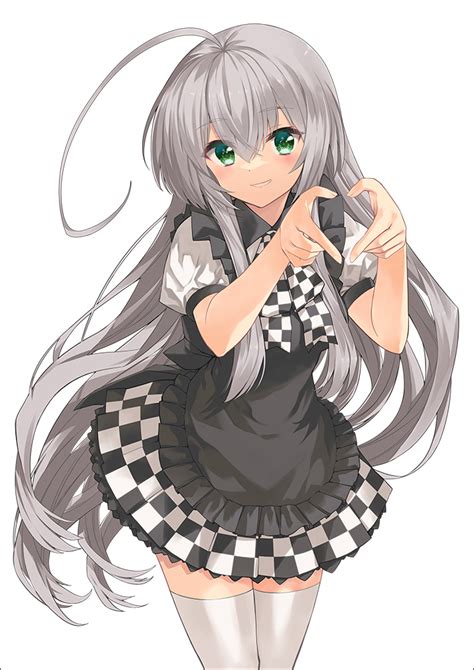 Safebooru 1girl Ahoge Apron Black Apron Black Trim Bow Checkered Bow Checkered Clothes