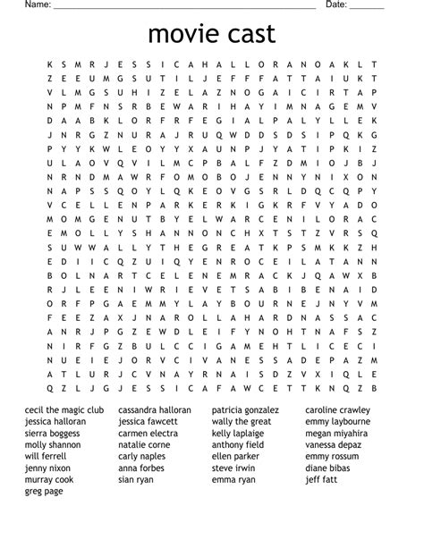 Movie Cast Word Search Wordmint