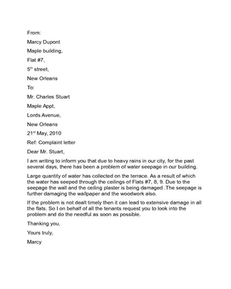 Sample Complaint Letter To Landlord Templates At Allbusinesstemplates