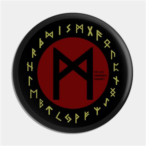 Red Mannaz Futhark Rune Symbol Runes Pin Teepublic