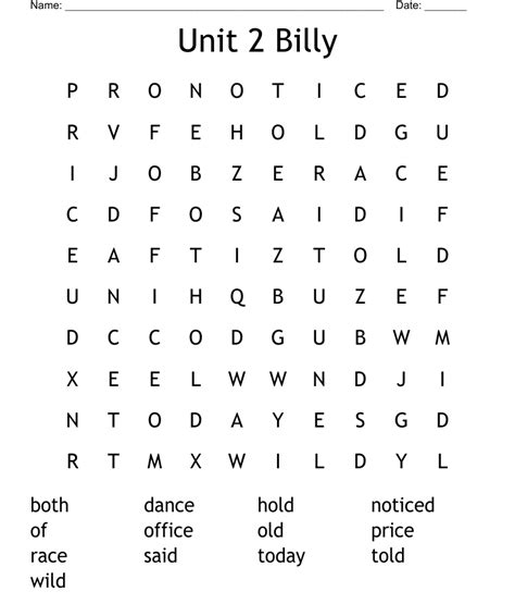 Unit 2 Billy Word Search Wordmint