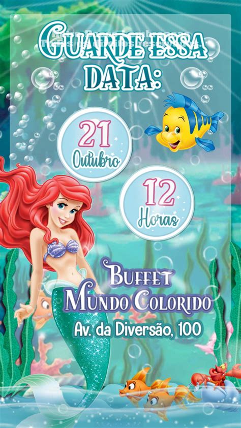 Convite Animado Ariel Pequena Sereia Mod Vertical Elo