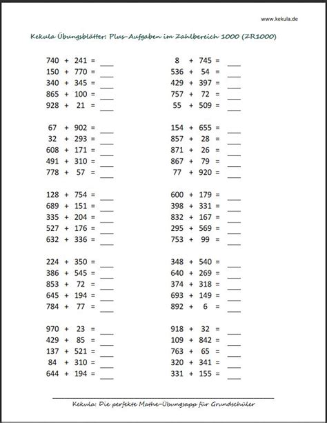 Übungsblätter ZR1000 Mathe üben für Grundschule