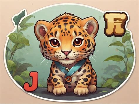 Kawaii Sticker Cute Jaguar Holding Engl Graphic By Ai Illustration And