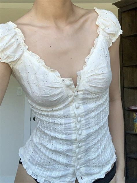 Emmiol Free Shipping Button Broidered Lace Cami Top White S In