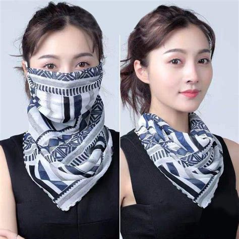 2pcs Women Floral Face Mask Dustproof Ice Silk Neck Gaiter Protector Ear Loops Collar Bandana