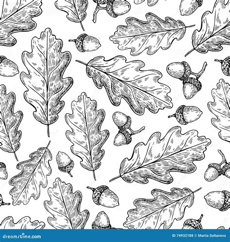 Seamless Pattern With Autumn Leaves Oak Leaf And Acorn D Stock Vector