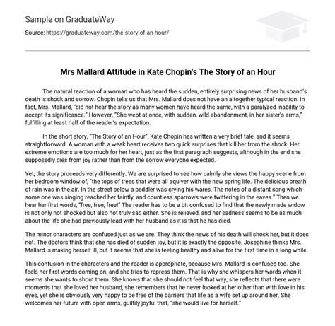 Mrs Mallard Attitude In Kate Chopins The Story Of An Hour Character