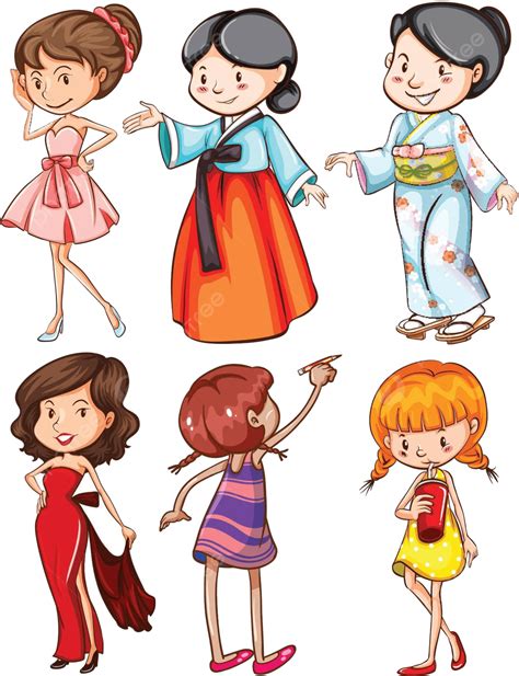 Girls With Different Attires Women Cloth Isolated Vector Women Cloth