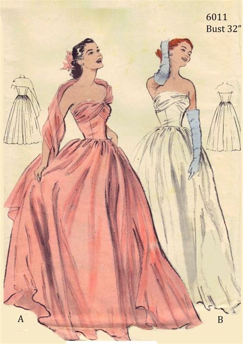 Vintage S Sewing Pattern Ball Gown Prom Dress Bridal Gown Bust