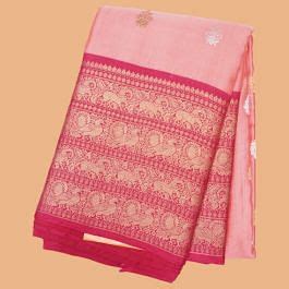 Kanchipuram Silk Twill Butta Baby Pink Saree Kankatala