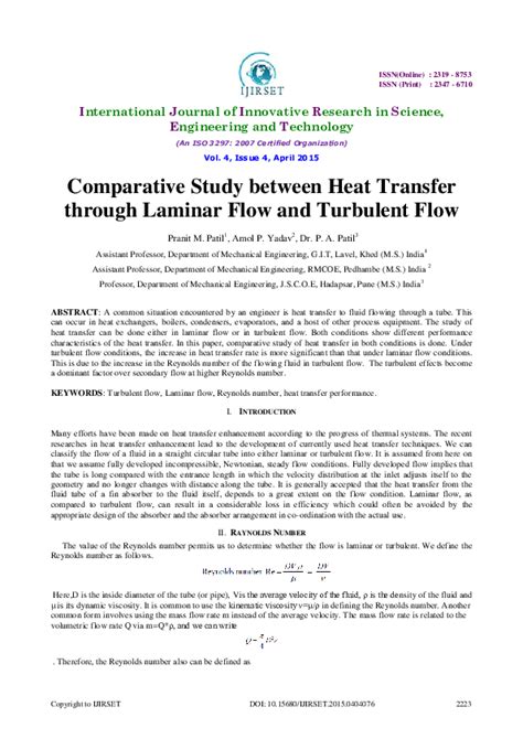 Pdf Comparative Study Between Heat Transfer Through Laminar Flow And