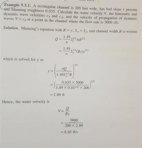 Solved Calculate The Water Velocity V The Kinematic Wave