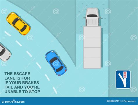 Top View Of A Traffic Flow On Road With Escape Lane Safe Car Driving And Traffic Regulation