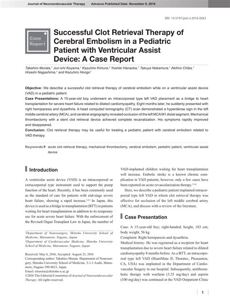 PDF Successful Clot Retrieval Therapy Of Cerebral Embolism In A