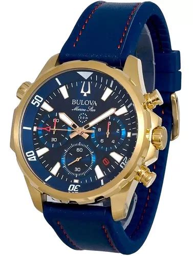 Rel Gio Bulova Masculino Marine Star B Dourado Azul Frete Gr Tis