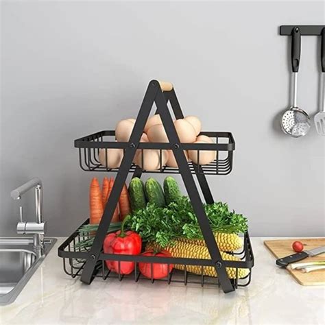 Frutero Metálico 2 niveles Metal y Madera Organizador Cocina Multiuso