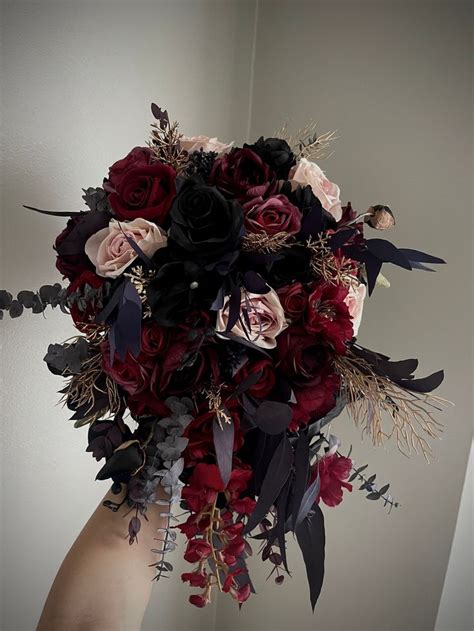 Cascading Black Burgundy Bouquet Black Wedding Boho Bridal Bouquet