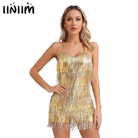 Womens Latin Jazz Ballroom Dance Competition Costume Glittery Sequined