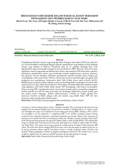 (PDF) Ibrah Kisah Nabi Khidir Dalam Surah Al-Kahfi Terhadap Pengajaran ...