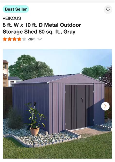 VEIKOUS 8 Ft W X 10 Ft D Metal Outdoor Storage Shed 80 Sq Ft Gray