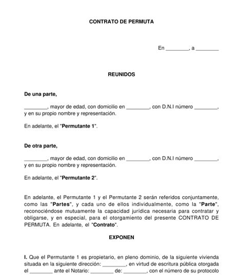 Contrato De Permuta Modelo Formato Word Y PDF