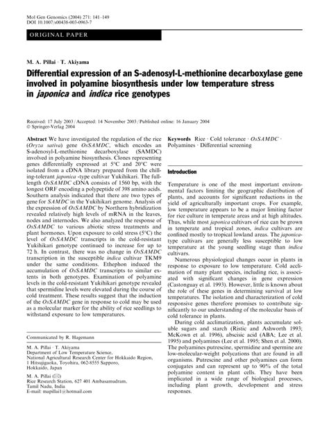 Pdf Differential Expression Of An S Adenosyl L Methionine