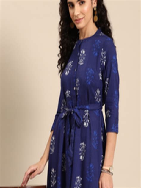 Buy Anouk Blue And White Ethnic Motifs Print Fit And Flare Dress Dresses