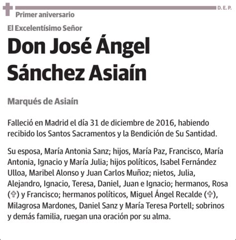 Jos Ngel S Nchez Asia N Esquela Necrol Gica El Correo