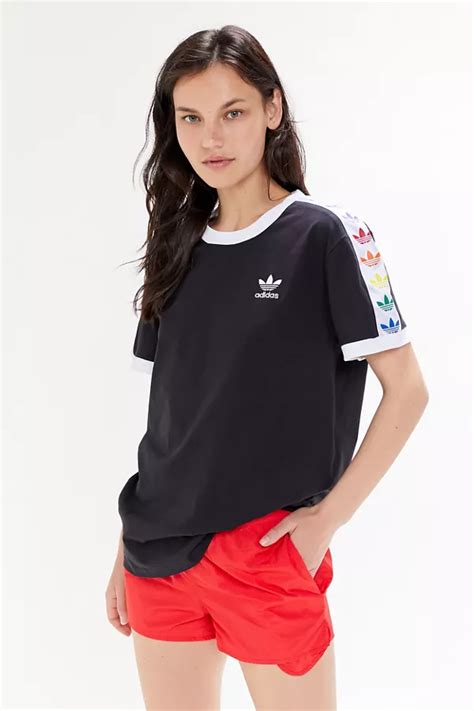 adidas Pride Rainbow Trefoil Tape Ringer Tee | Urban Outfitters