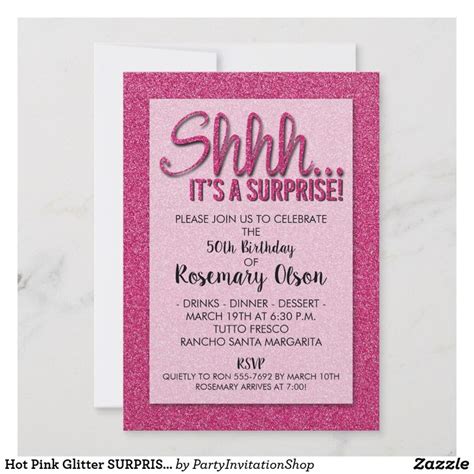 Hot Pink Glitter Surprise Birthday Invitations Zazzle Surprise