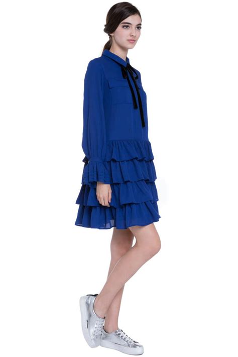 Tiered Ruffle Shirt Dress With Tie Style Theory Sg