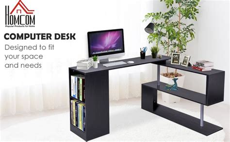 Homcom 360 Degree Rotating Corner Desk Storage Shelf Combo Laptop Workstation Wood L Shaped