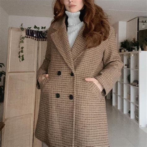 Bershka Women S Tan And Cream Coat Depop