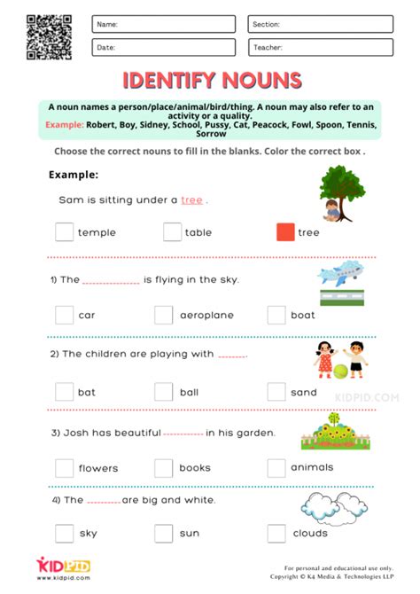 Identifying Nouns Worksheets for Grade 2 - Kidpid
