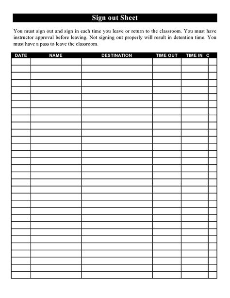 30 Printable Sign In And Sign Out Sheets Best Templates