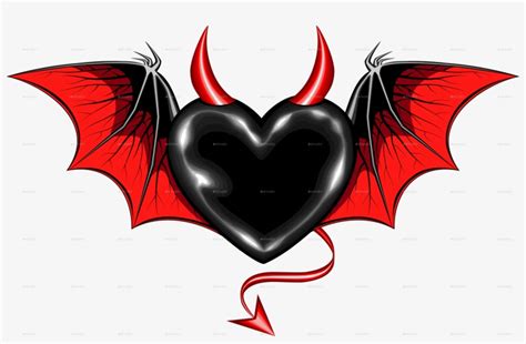 Black Heart With Vampire Wings And Horns By Ashmarka Heart Bat