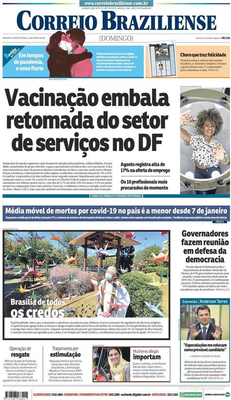 Capa Correio Braziliense Edi O Domingo De Agosto De