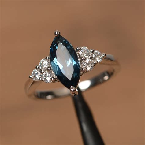 London Blue Topaz Ring Marquise Cut Blue Gemstone Ring Etsy